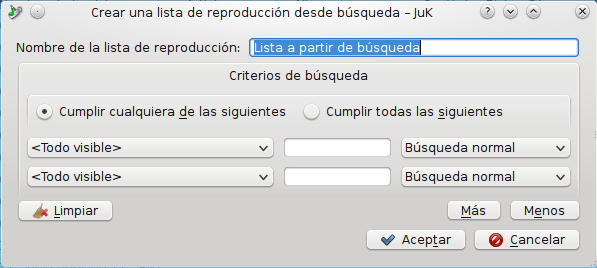 Captura de pantalla del diálogo de búsqueda avanzada.