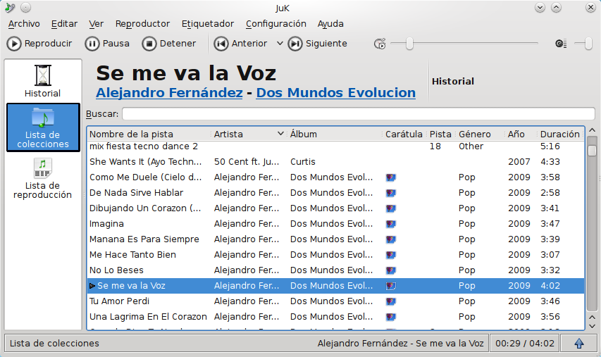 Captura de pantalla de JuK en acción.