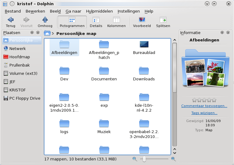 De standaard-gebruikersinterface van Dolphin.