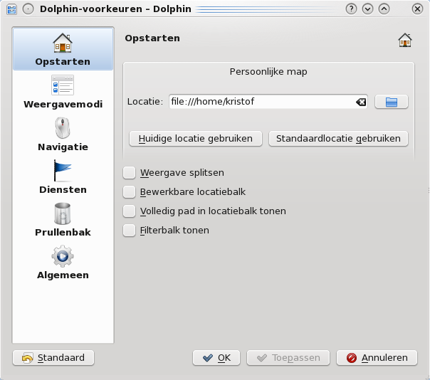 Opstartinstellingen.